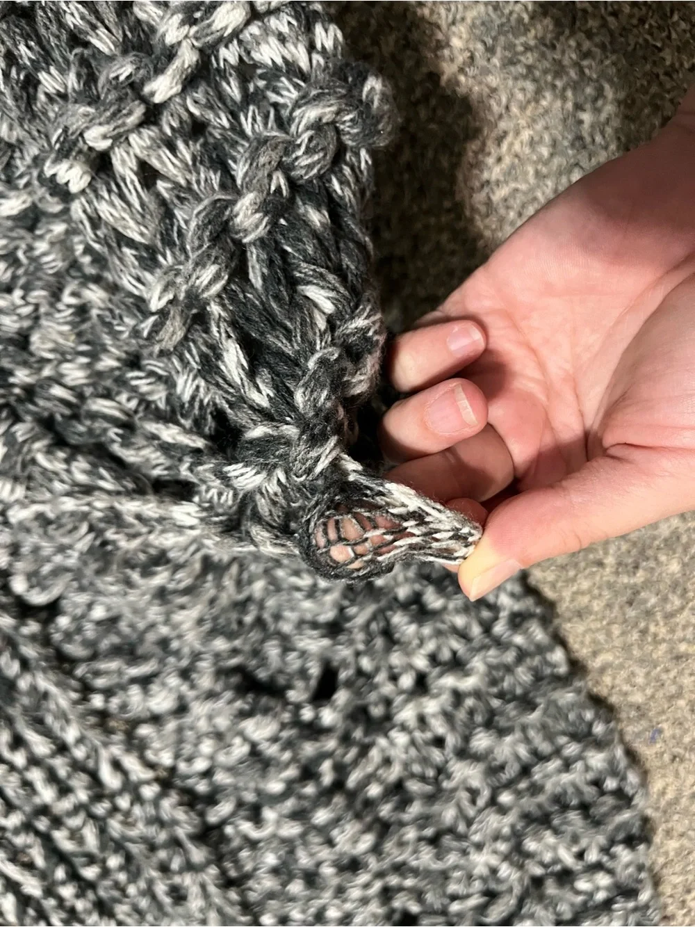 Pottery Barn Chunky Thick Throw Blanket Open Weave Knit Crochet Charcoal Marled